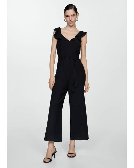 Mango Blue Long Jumpsuit With Tassel Belt