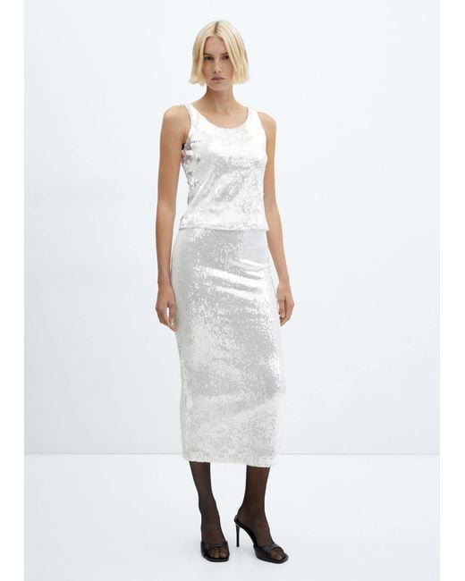 Mango White Sequin Skirt