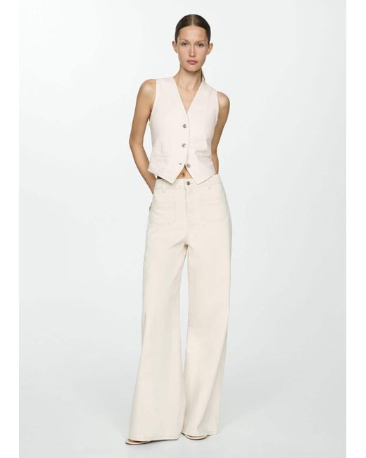 Mango White Wideleg Jeans With Pockets Off