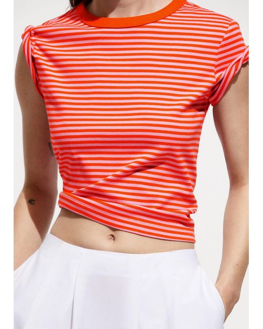 Mango White Printed Striped T-shirt