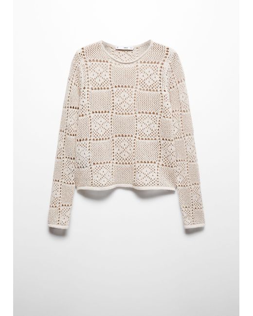 Mango White Crochet Sweater With Openwork Details