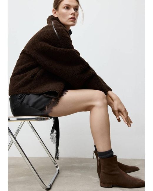 Mango Brown Suede Ankle Boots With Round Toe