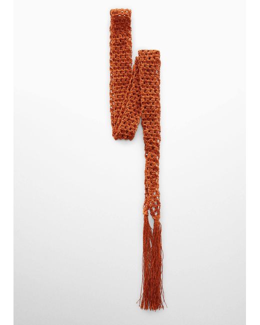 Mango Orange Crochet Foulard With Fringes