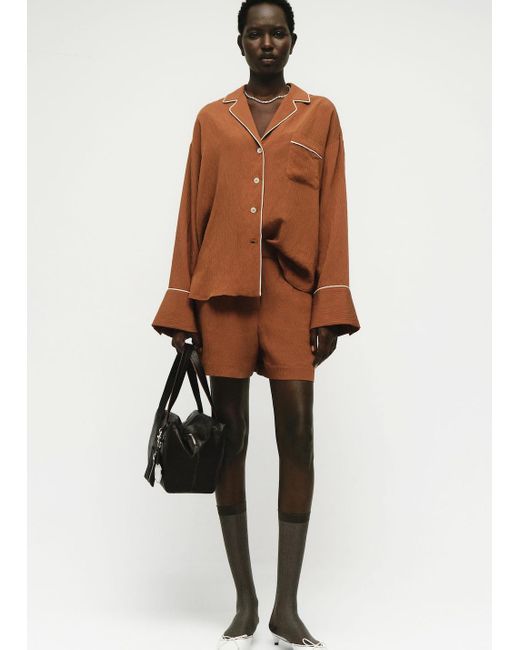 Mango Brown Hemd Mit Textur Und Kontrastierenden Paspeln