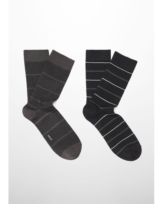 Mango Black Pack Of 2 Striped Cotton Socks for men