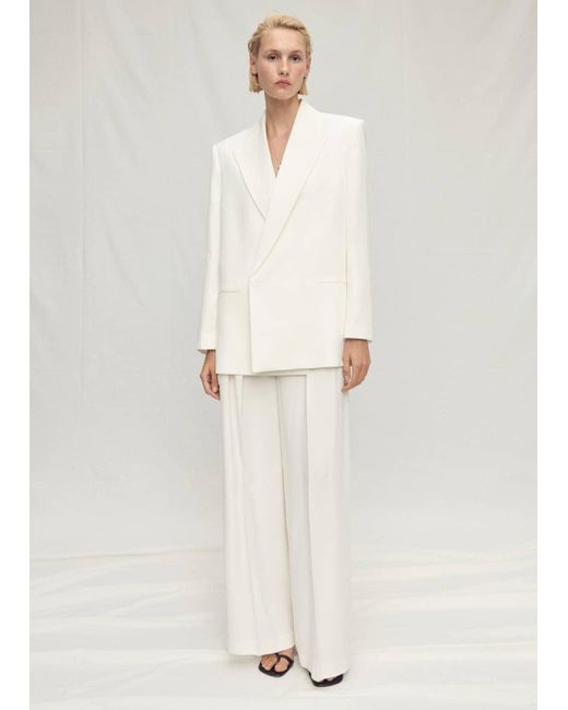 Mango White Double-Breasted Lyocell Suit Jacket