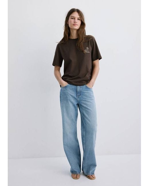 Mango Brown Printed Cotton-Blend T-Shirt