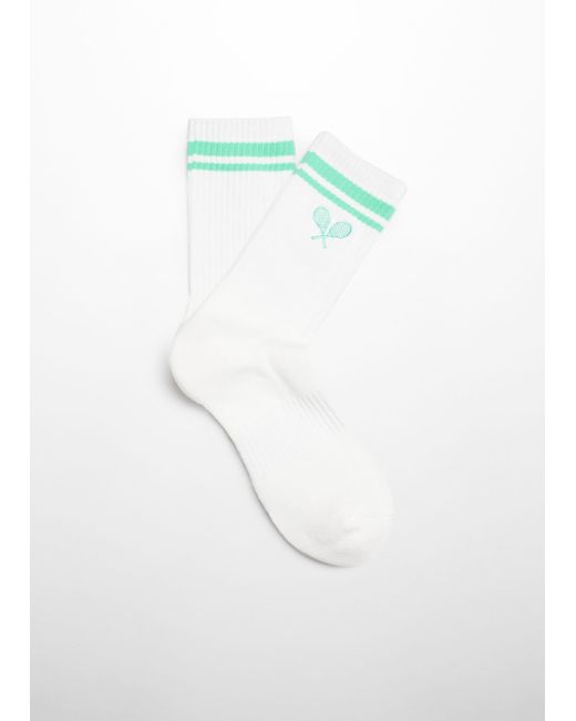 Mango White Cotton Socks With Embroidered Detail for men