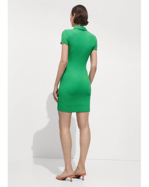 Mango Green Textured Polo-neck Dress