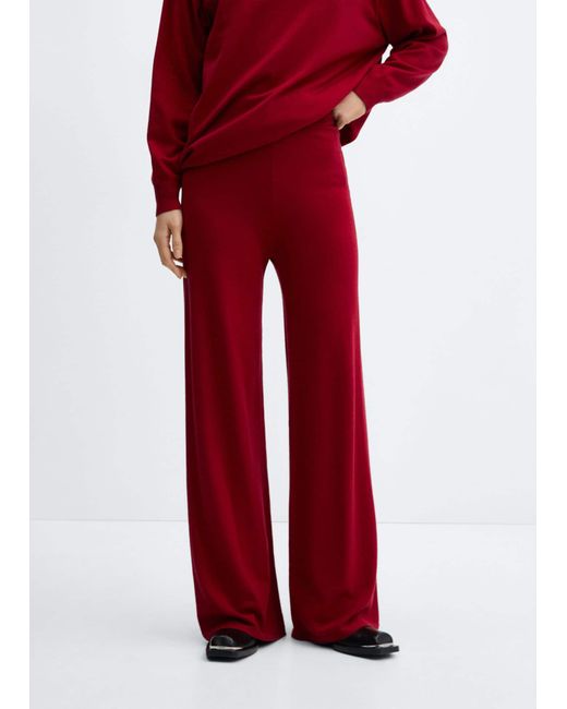Mango Red Knitted Wideleg Trousers