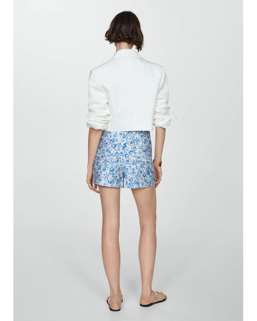 Mango Blue Straight Shorts Floral Print