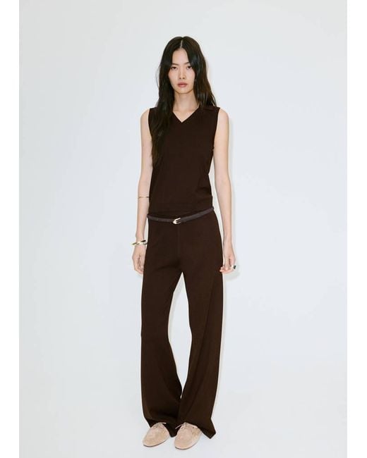 Mango Brown V-Neck Knit Top