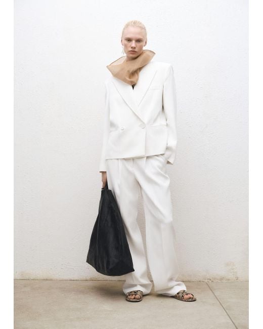 Mango White Oversized Double-Breasted Suit Jacket