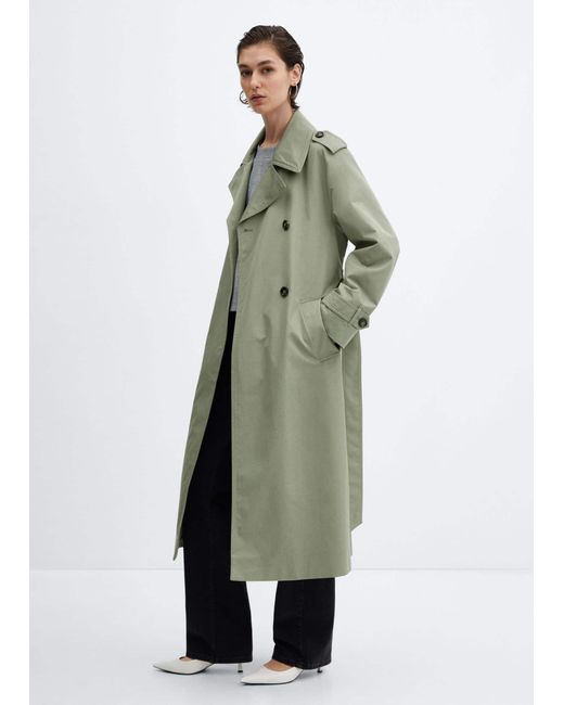 Mango Green Double-button Trench Coat