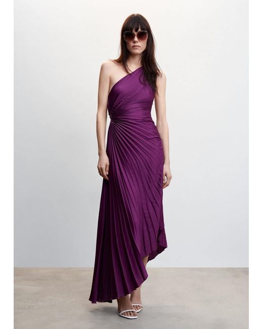 Mango Purple Asymmetrical Pleated Dress