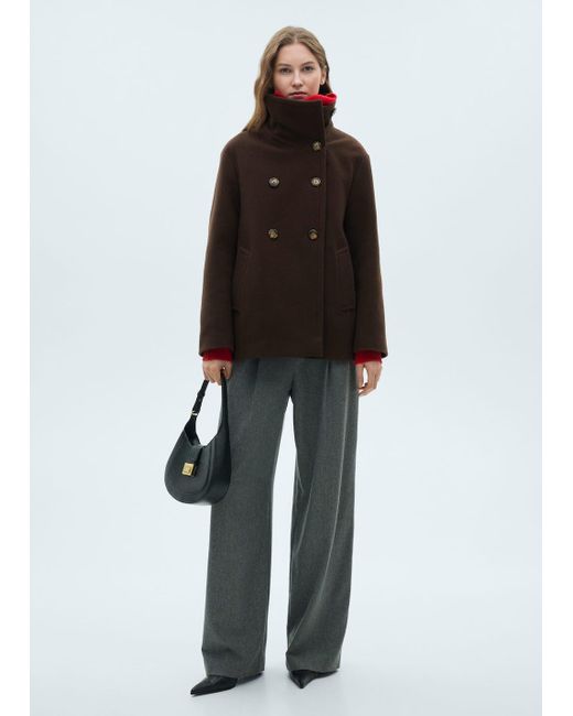 Mango Brown Short Virgin Wool Coat