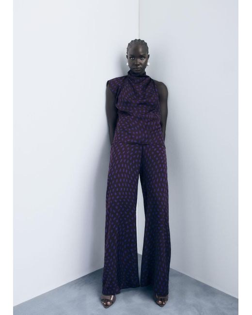 Mango Blue Polka Dots Flare Trousers