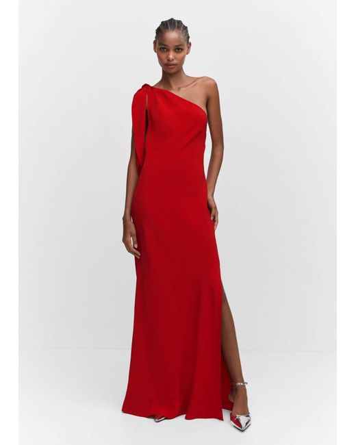 Mango Red Asymmetric Bow Dress