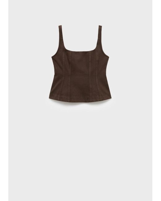 Mango Natural Flared Denim Top Chocolate