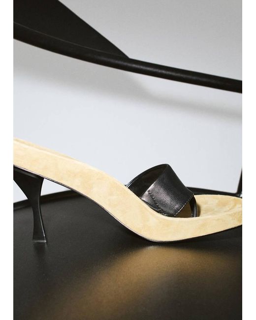 Mango Black Combined Leather Heeled Sandal