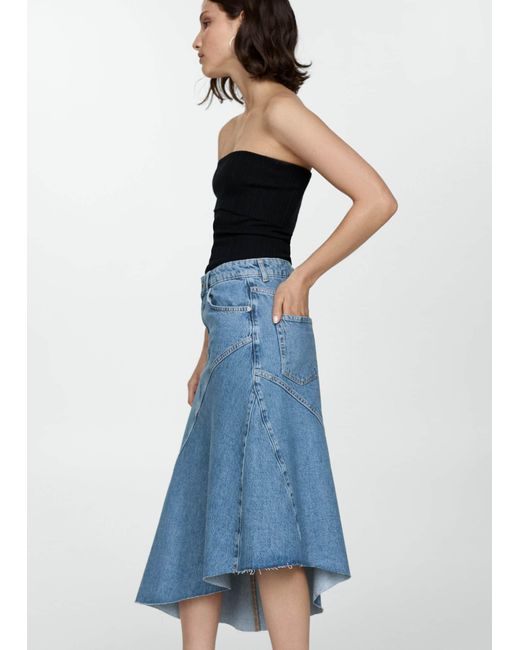 Mango Blue Asymmetrical Denim Skirt Medium