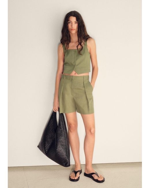 Mango Natural Linen-Blend Suit Bermuda Shorts