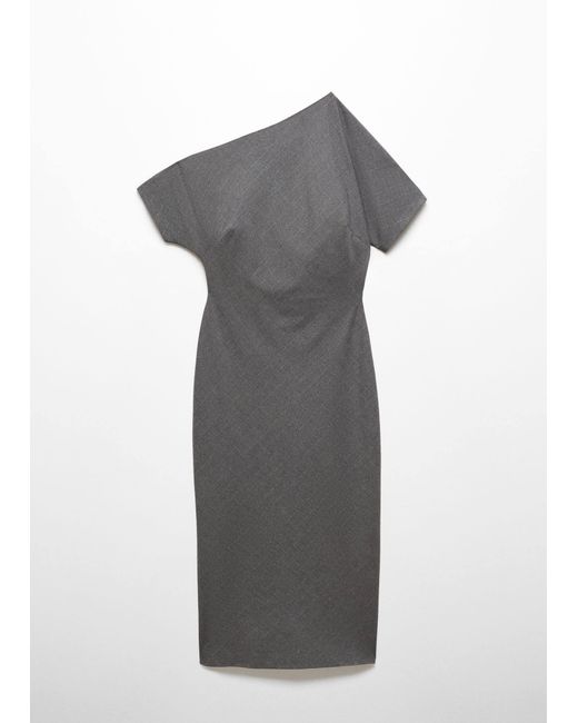 Mango Gray Asymmetrical Dress With Side Slit Medium Heather