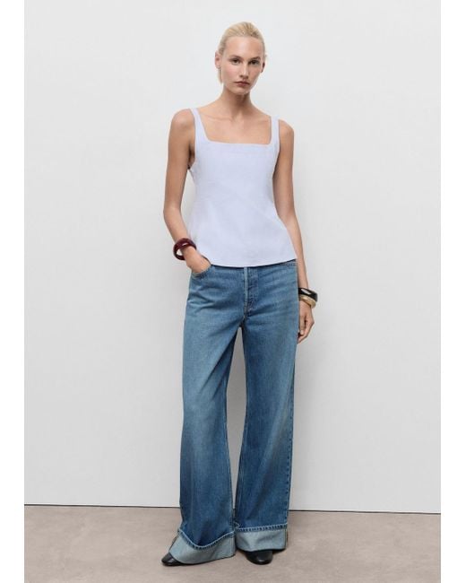 Mango Blue Cotton A-Line Top