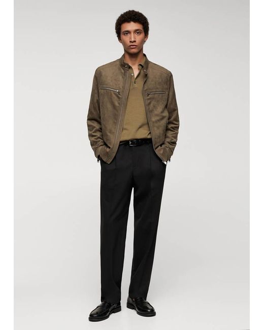 Mango Multicolor Suede-Effect Jacket With Zip Khaki for men
