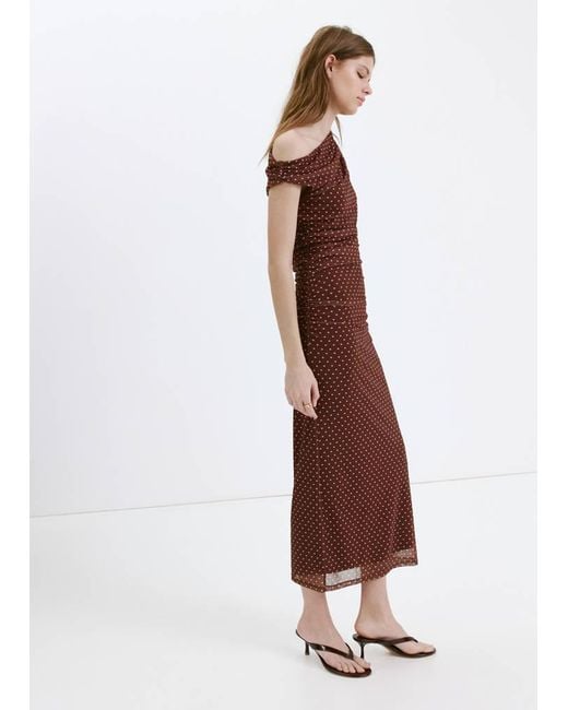 Mango White Fitted Polka Dot Midi Dress