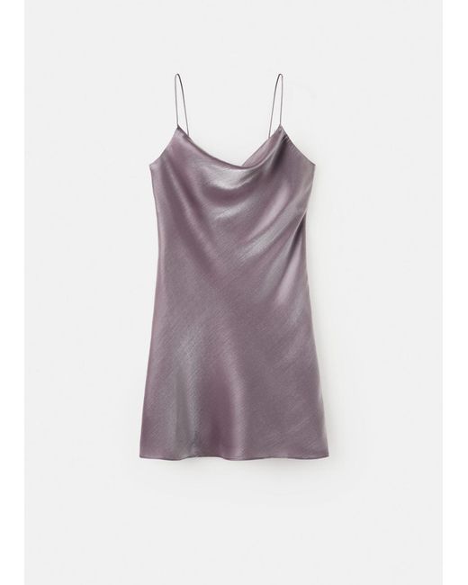 Mango Purple Satin Dress With A Low-Cut Neckline