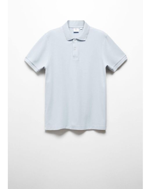 Mango Blue 100% Cotton Pique Polo Shirt Sky for men