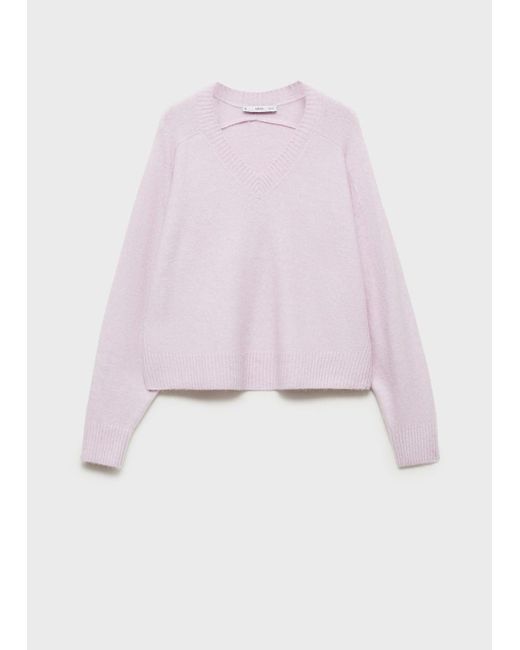 Mango White V-Neck Knit Sweater