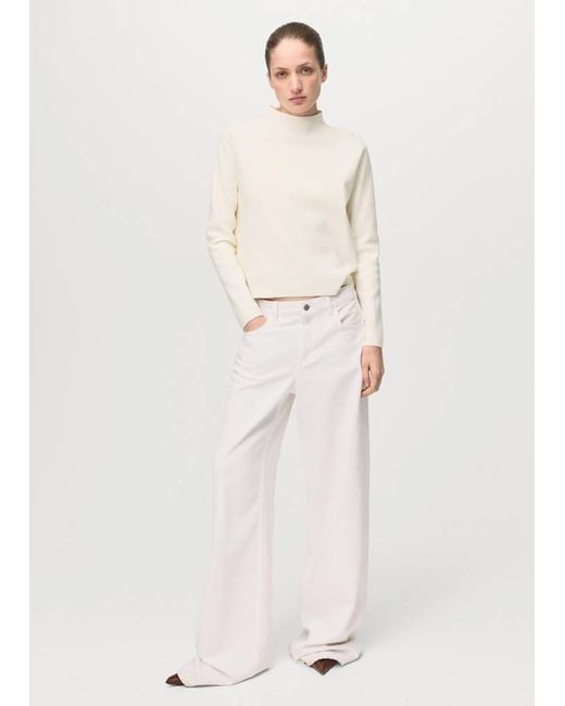 Mango White Knitted Sweater With Perkins Neck