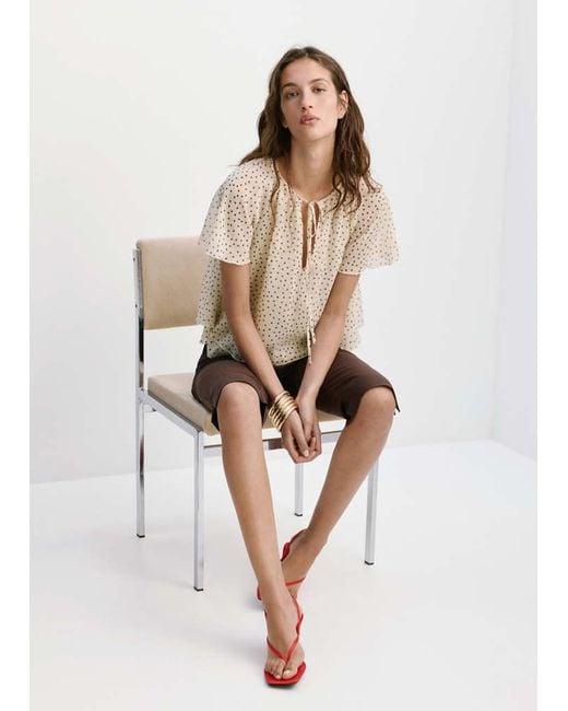 Mango Natural Bow Polka-Dot Blouse