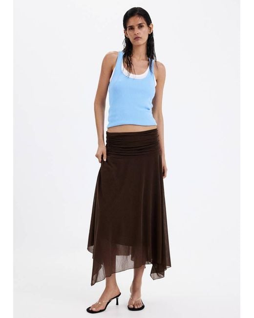 Mango Blue Fitted Ribbed Top