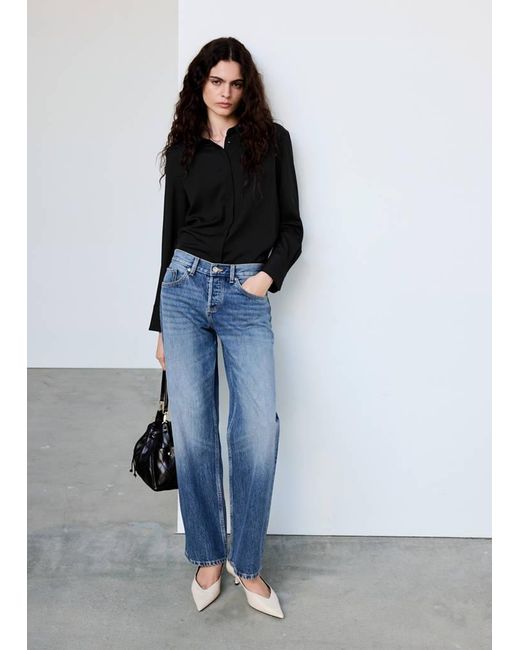 Mango Blue Satin Shirt With Concealed Placket