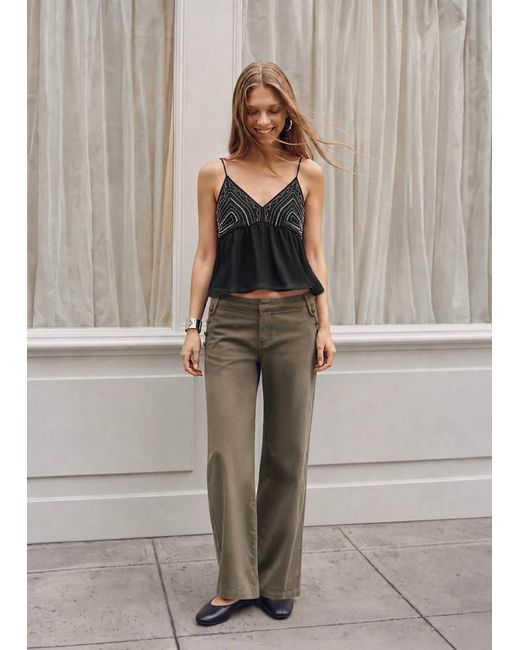 MANGO TEEN Black Beaded Detail Strappy Top