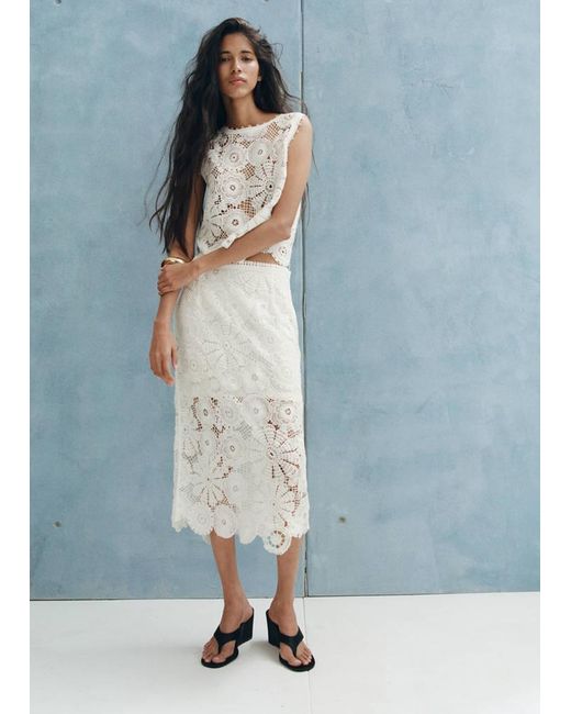 Mango Blue Crochet Midi Skirt