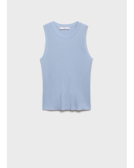 Mango Blue Ribbed Knit Top Sky