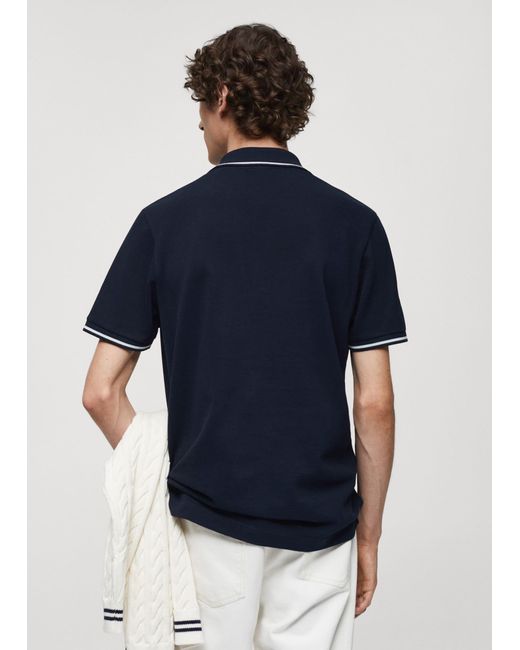 Mango White 100% Embroidered Cotton Polo Shirt Dark for men