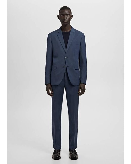 Mango Blue Stretch Fabric Super Slim-Fit Suit Trousers for men