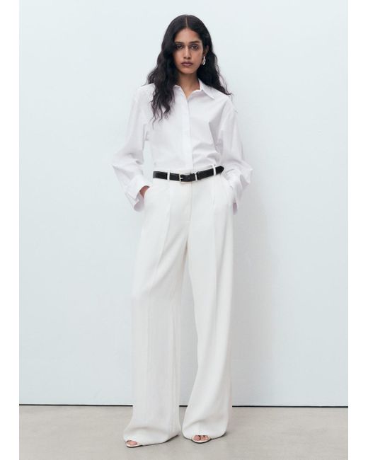 Mango White Cropped Poplin Shirt