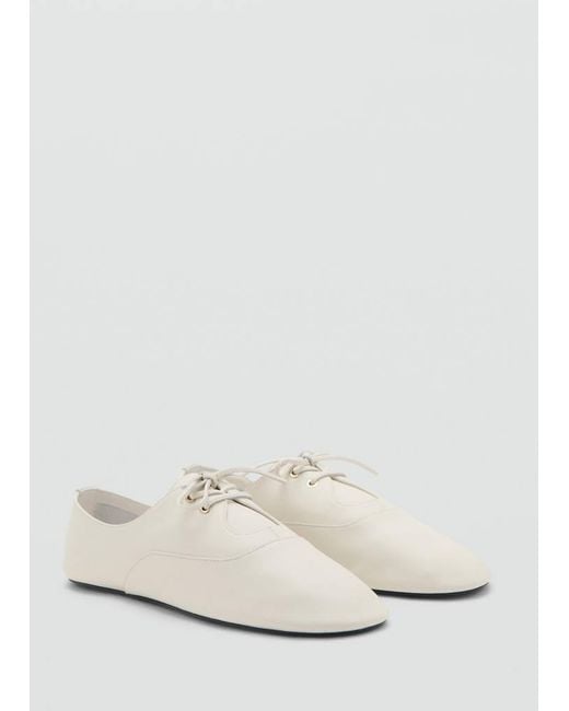 Mango White Lace-Up Leather Shoes