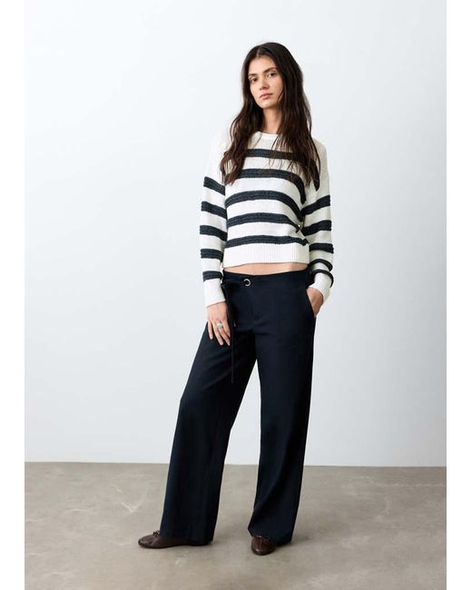 MANGO TEEN Blue Striped Openwork Knit Sweater
