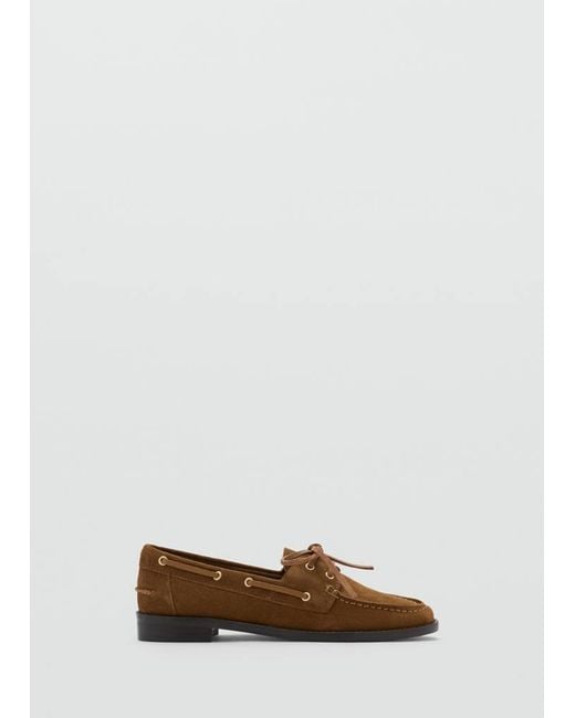 Mango White Suede Loafer With Bow Detail