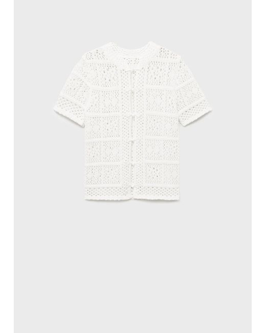 Mango White Short-Sleeved Crochet Cardigan
