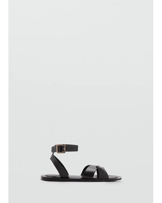 Mango Gray Leather Sandals With Buckle Strap