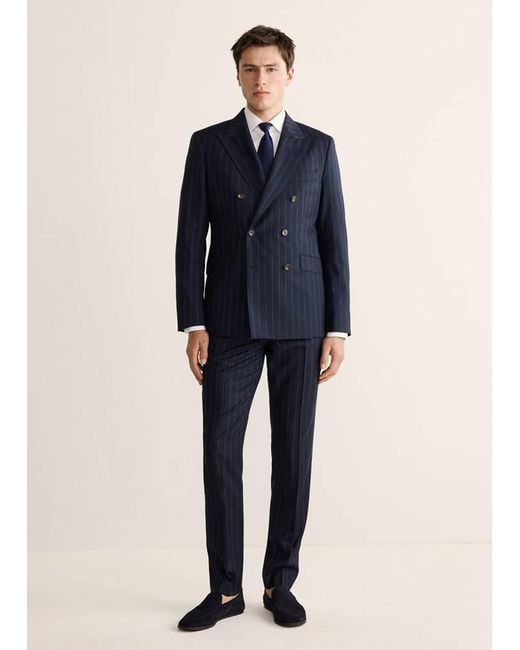 Mango Blue Venice Suit Trousers 100% Wool Stripes for men