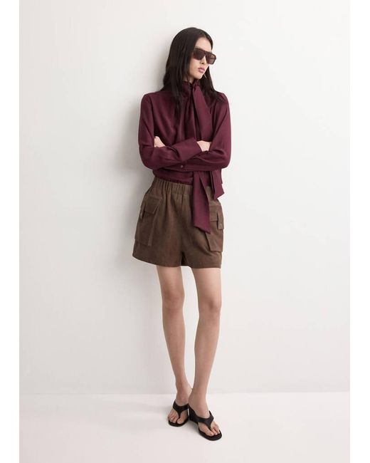 Mango Red Long-Sleeve Blouse With A Scarf Collar